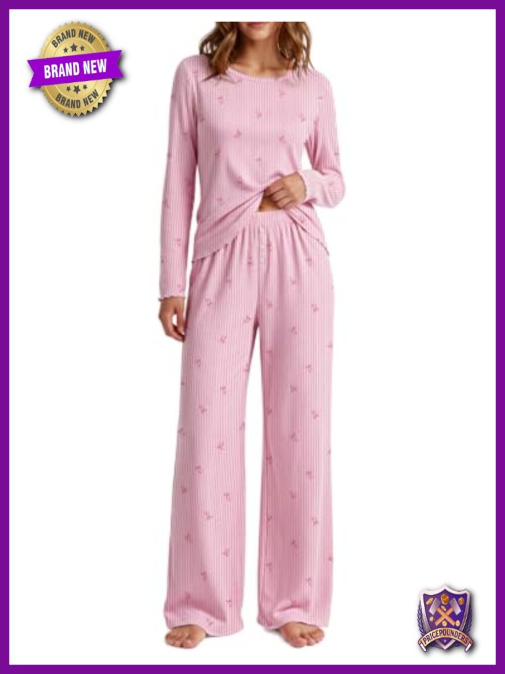 Women's Long Sleeve Pajama Set Cozy 2 Piece Pointelle Knit Sleepwear
